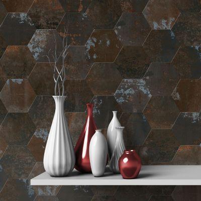 Hexagon Polaris Metallic-Effect Porcelain Tile 25x22cm