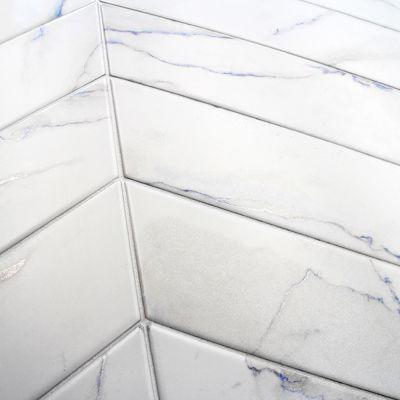 Elements Carrara-Effect Chevron Blue Vein Porcelain Tile 40x8cm