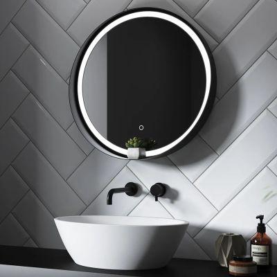 Dawn Black Round Mirror With Integrated Shelf 60x60cm