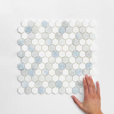 Kent Mixed Penny Hexagon Honed Marble Mosaic 30x29cm