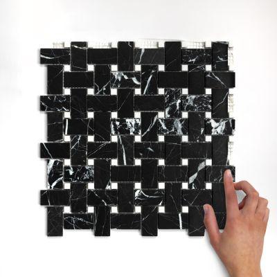Nero Marquina Black Basket Weave Polished Marble Mosaic 30.5x30.5cm