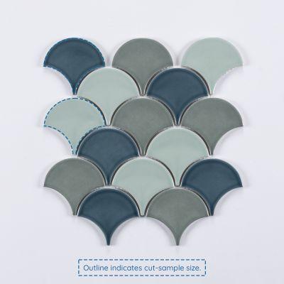 Blue Mix Fan Gloss Porcelain Mosaic Tile 25.9x27.3cm - Alternative Image