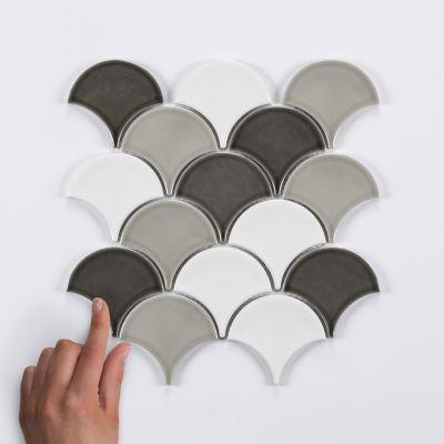 Grey Mix Fan Gloss Porcelain Mosaic Tile 25.9x27.3cm