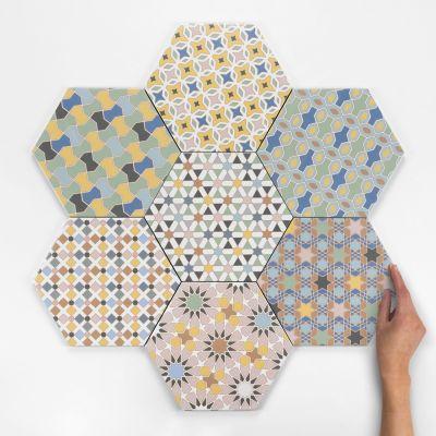 Hexagon Kasbah Colours Mixed Pattern Matt Porcelain Tile 25x22cm