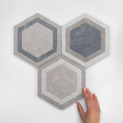 Hexagon Traffic Grey Mix Porcelain Tile 25x22cm