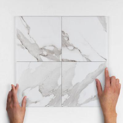 Alba White Marble-Effect Matt Porcelain Tile 20x20cm