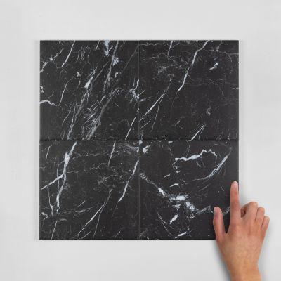 Marquina Black Marble-Effect Matt Porcelain Tile 20x20cm