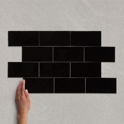 Metro Mirage Rustic Black Gloss Ceramic Wall Tile 15x7.5cm