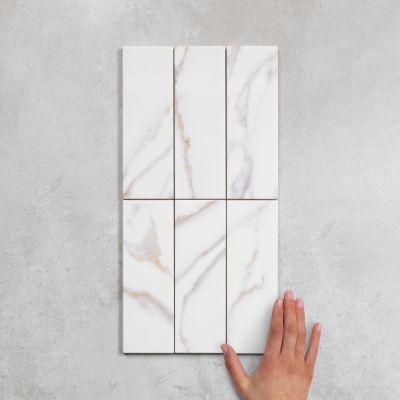 Tripoli Marble-Effect Ceramic Metro Tile Gloss 22.5x7.5cm